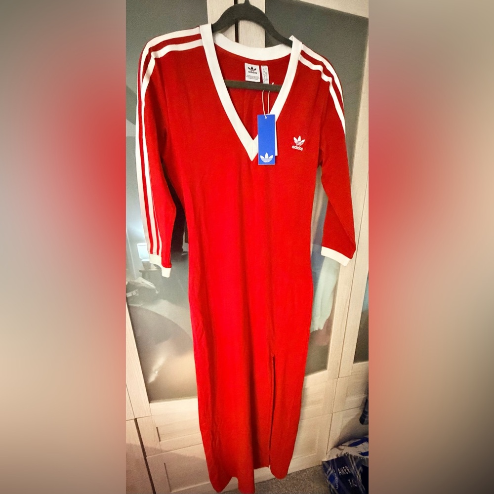 Adidas Red Long Sleeve Maxi Dress - Picture 2 of 2